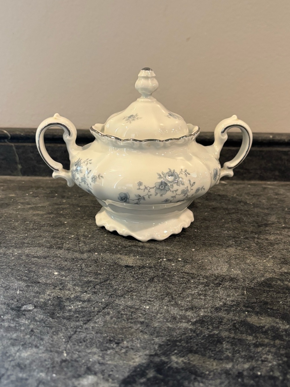 Johann Haviland blue garland floral sugar dish with lid Bavaria Germany